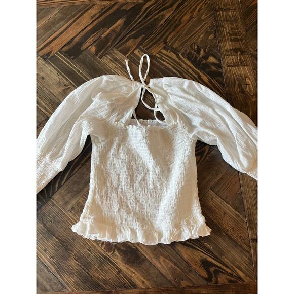 Peasant CottageCore Pirate Top Women Small Festival Sheer Smocked Cowgirl Boho - Picture 3 of 7